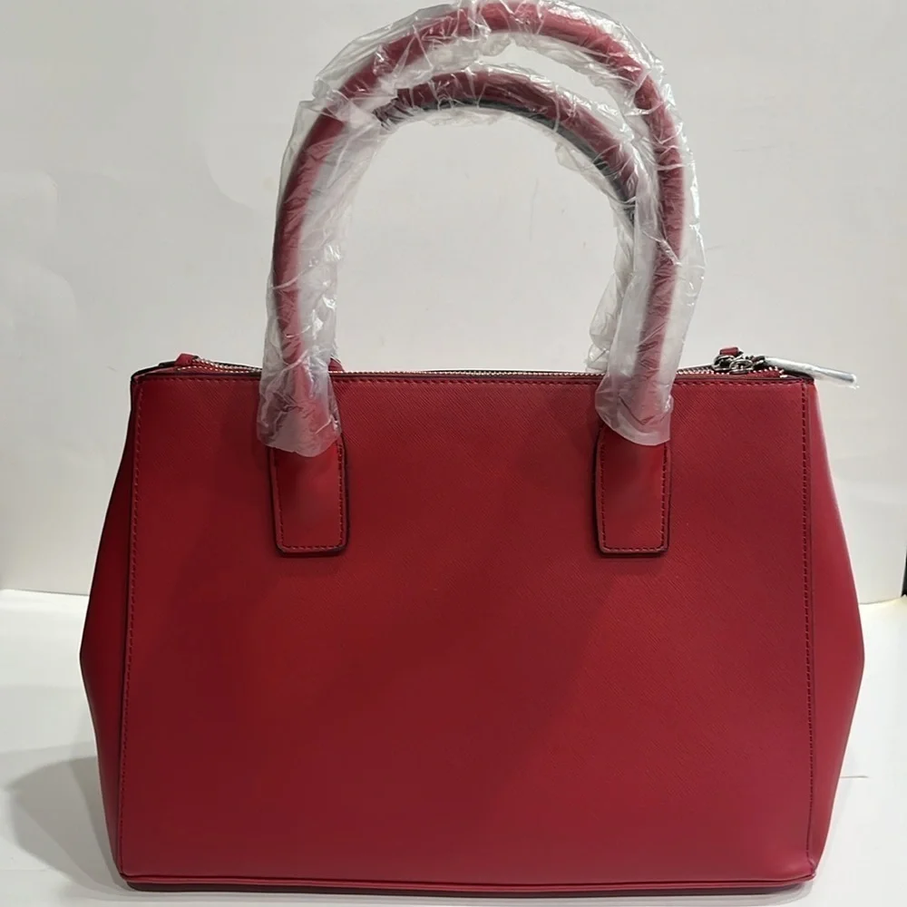 REACTION KENNETH COLE SHOULDER STRAP TRIPLE ENTRY SATCHEL, RED, W/BAG CHARM, NWT